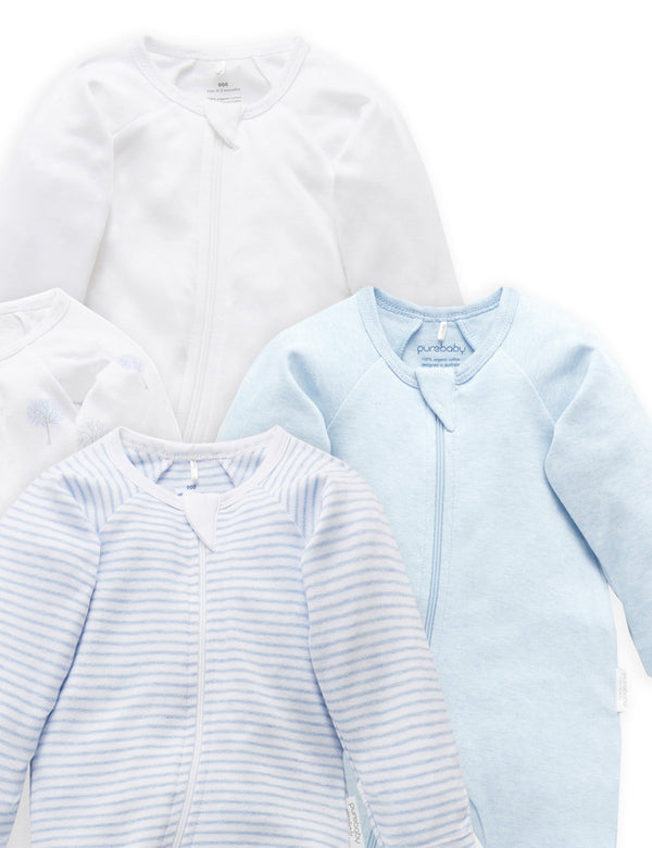 4 Pack Zip Growsuit - Pale Blue Pack