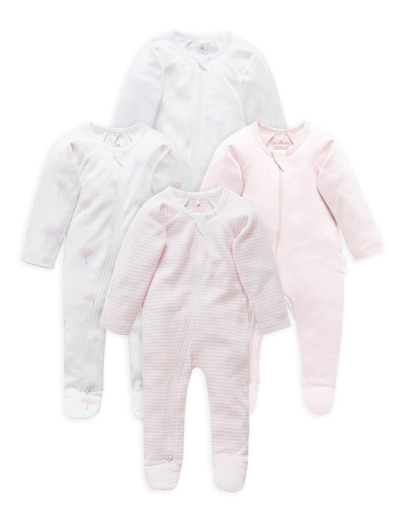 4 Pack Zip Growsuit - Pale Pink Pack