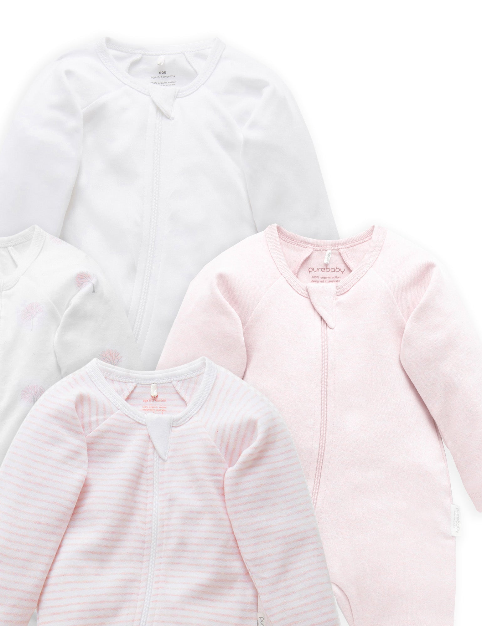 4 Pack Zip Growsuit - Pale Pink Pack