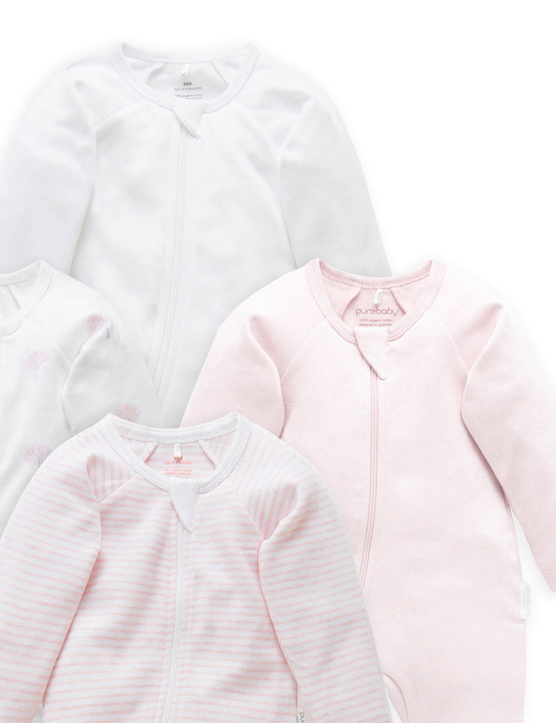 4 Pack Zip Growsuit - Pale Pink Pack