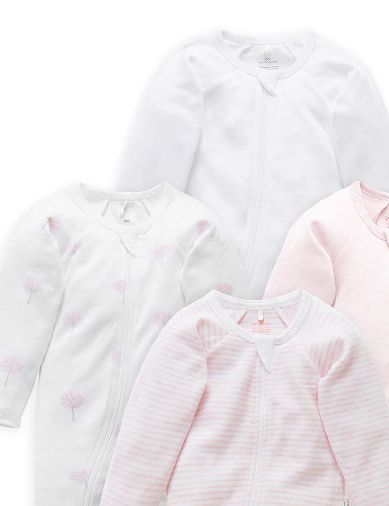 4 Pack Zip Growsuit - Pale Pink Pack