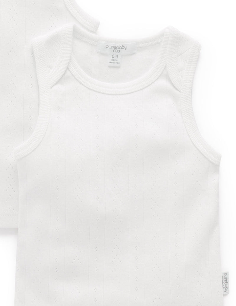 Ess Pointelle Singlet 2 x Pack - White
