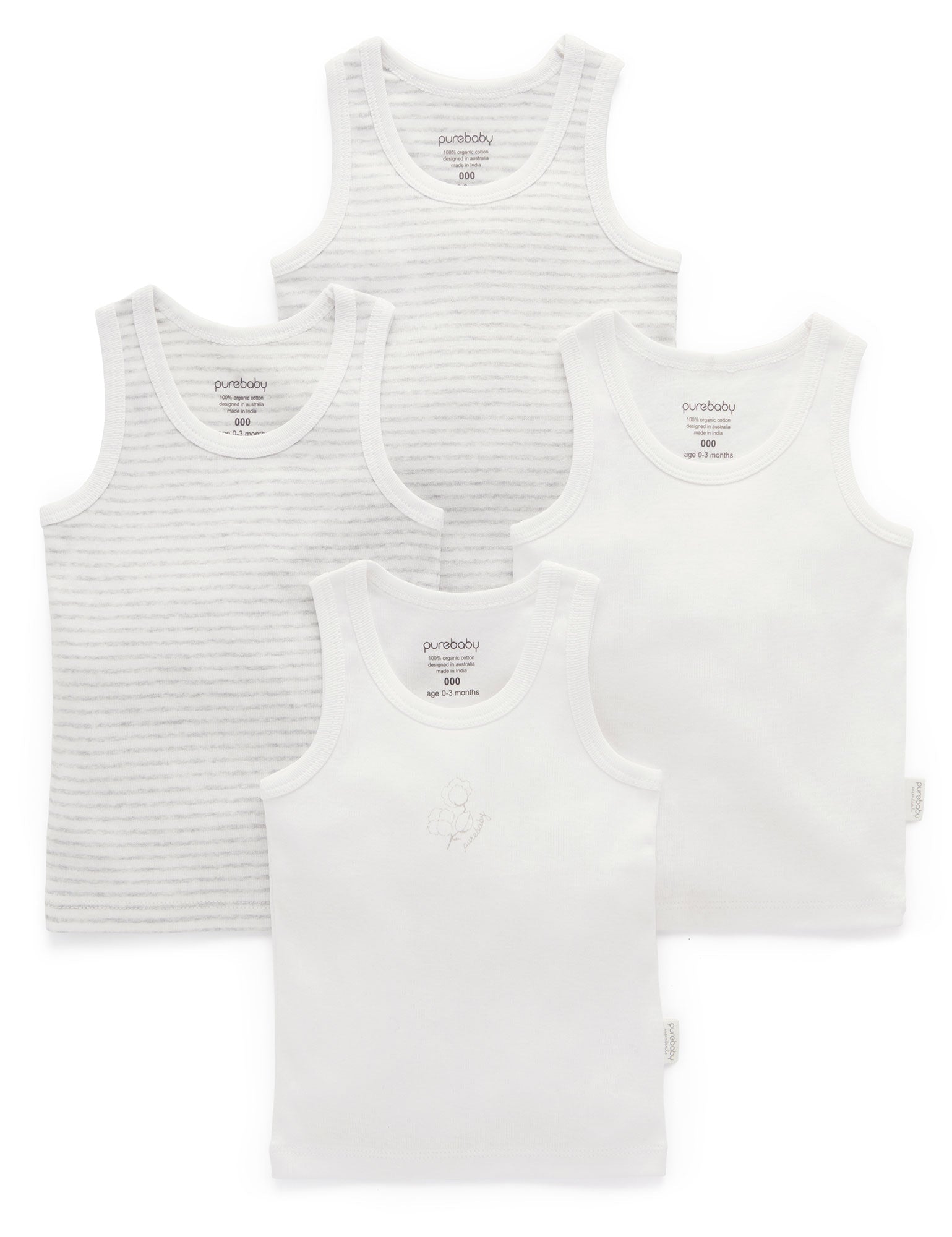 4 Pack Rib Singlet - Pale Grey Pack