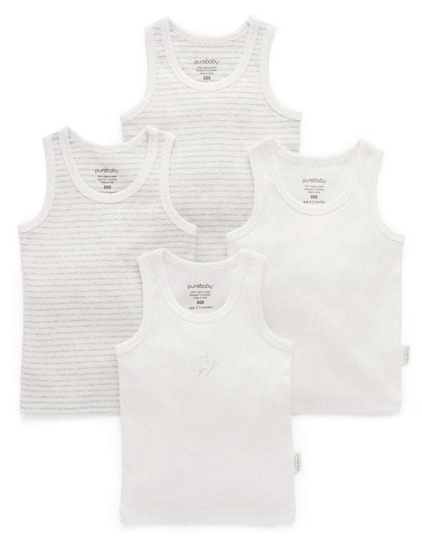 4 Pack Rib Singlet - Pale Grey Pack