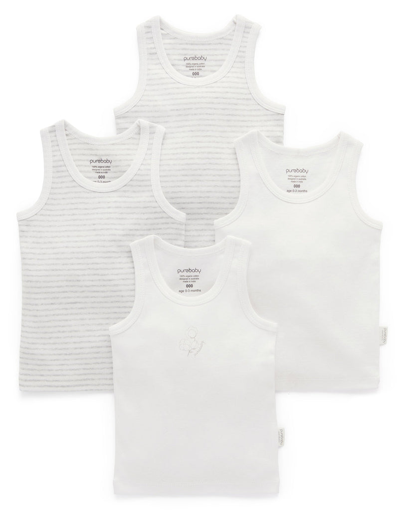4 Pack Rib Singlet - Pale Grey Pack