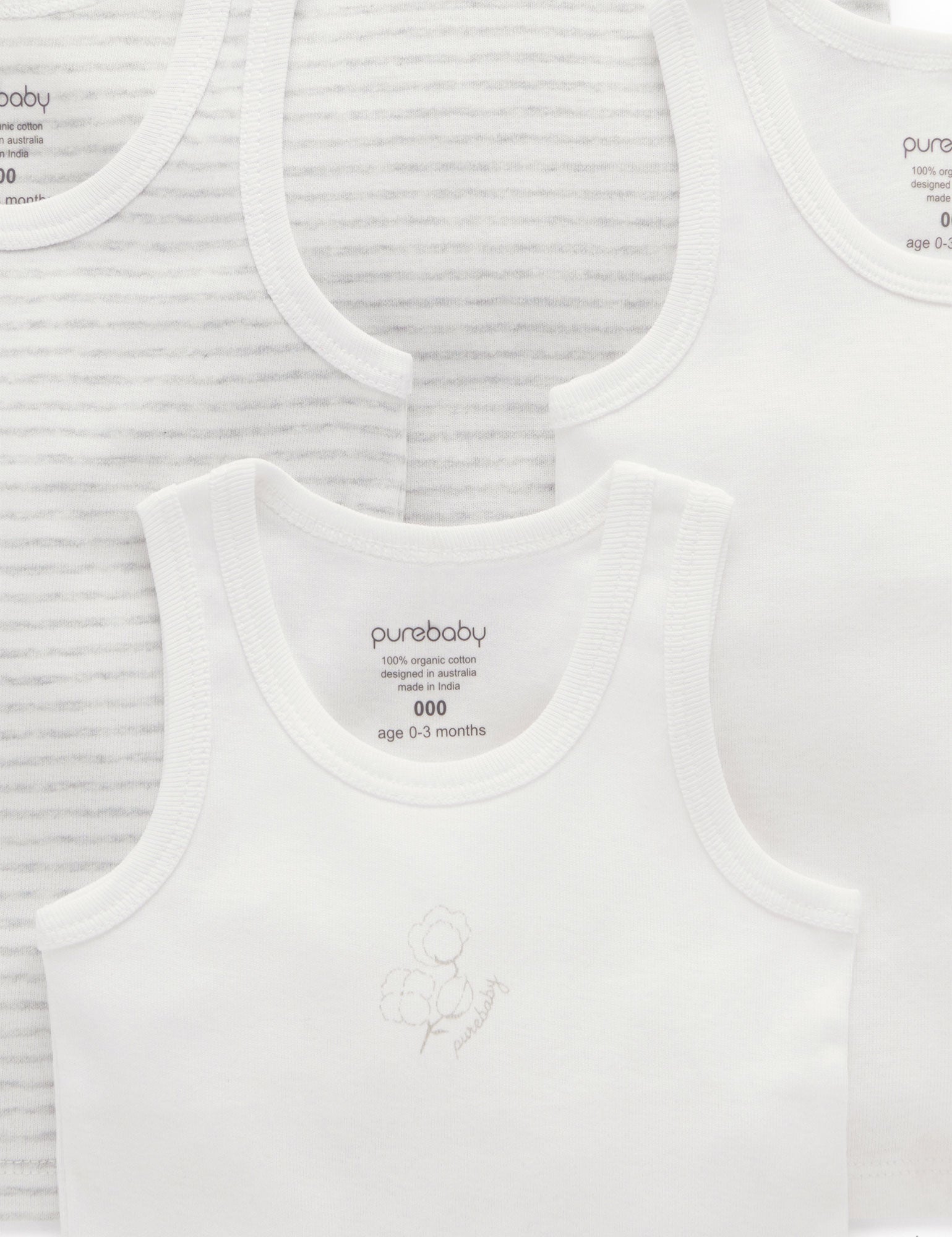 4 Pack Rib Singlet - Pale Grey Pack