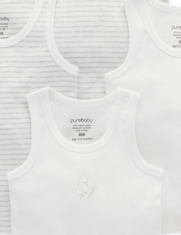4 Pack Rib Singlet - Pale Grey Pack
