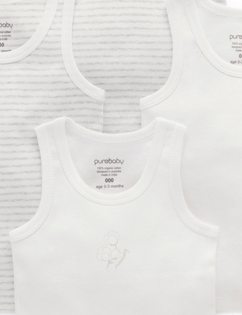 4 Pack Rib Singlet - Pale Grey Pack