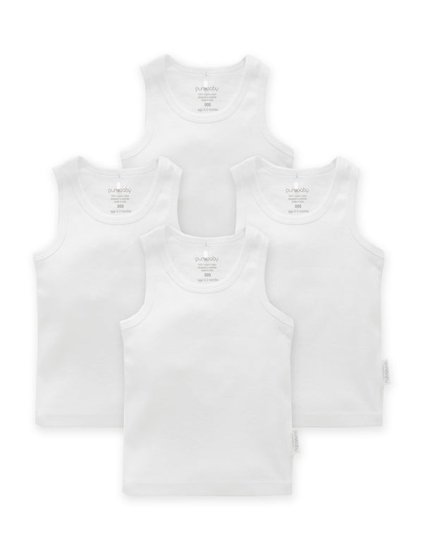 4 Pack Rib Singlet - White Pack