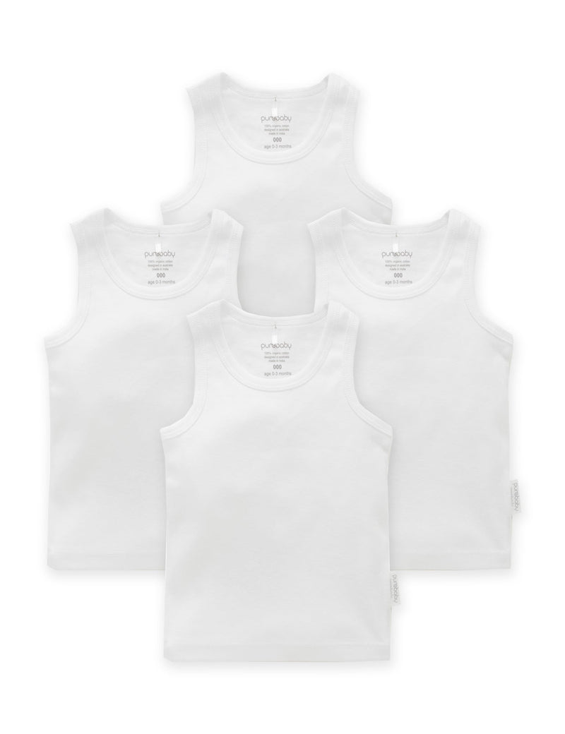 4 Pack Rib Singlet - White Pack