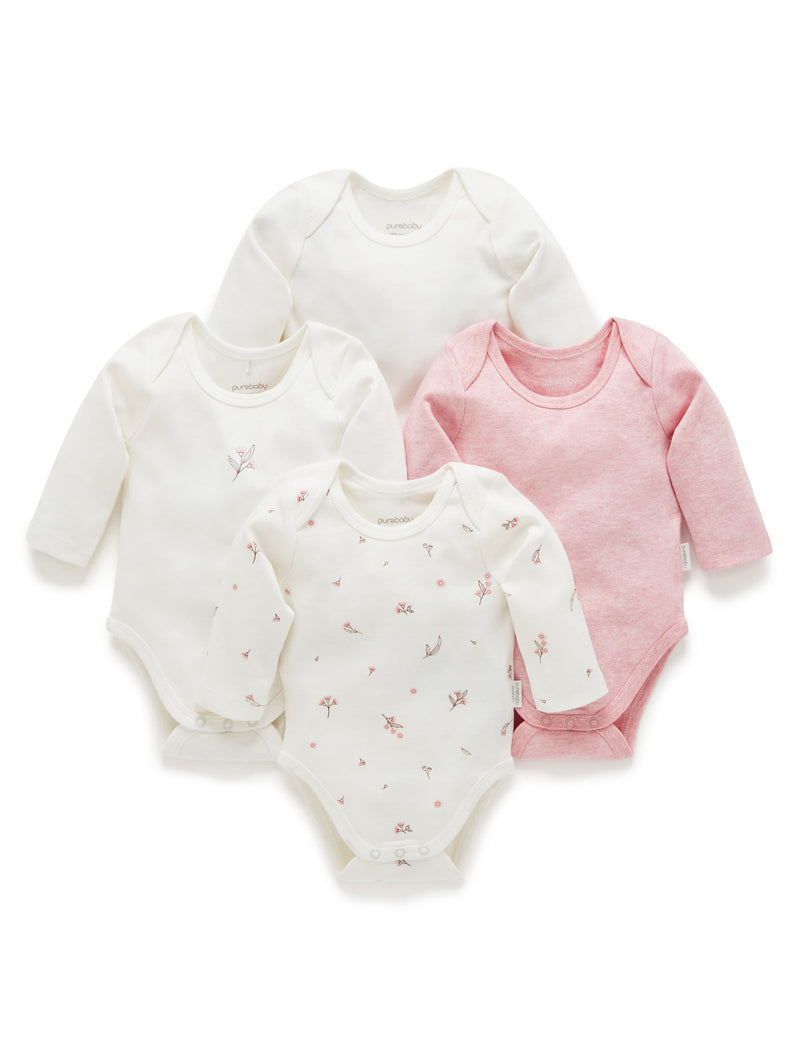 Easy Neck L/S Bodysuit 4 pack - Vanilla Blossom Pack