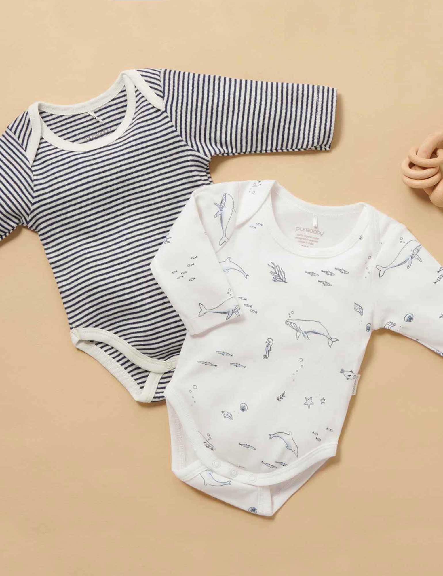 Easy Neck L/S Bodysuit 2 pack - Vanilla Nautical Pack