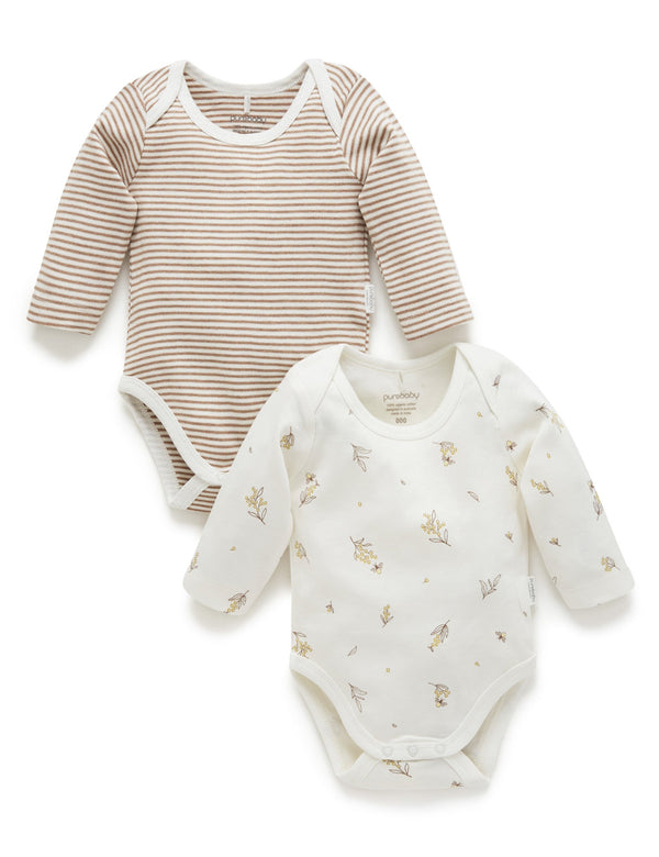 Easy Neck L/S Bodysuit 2 pack - Vanilla Wattle Bee Pack