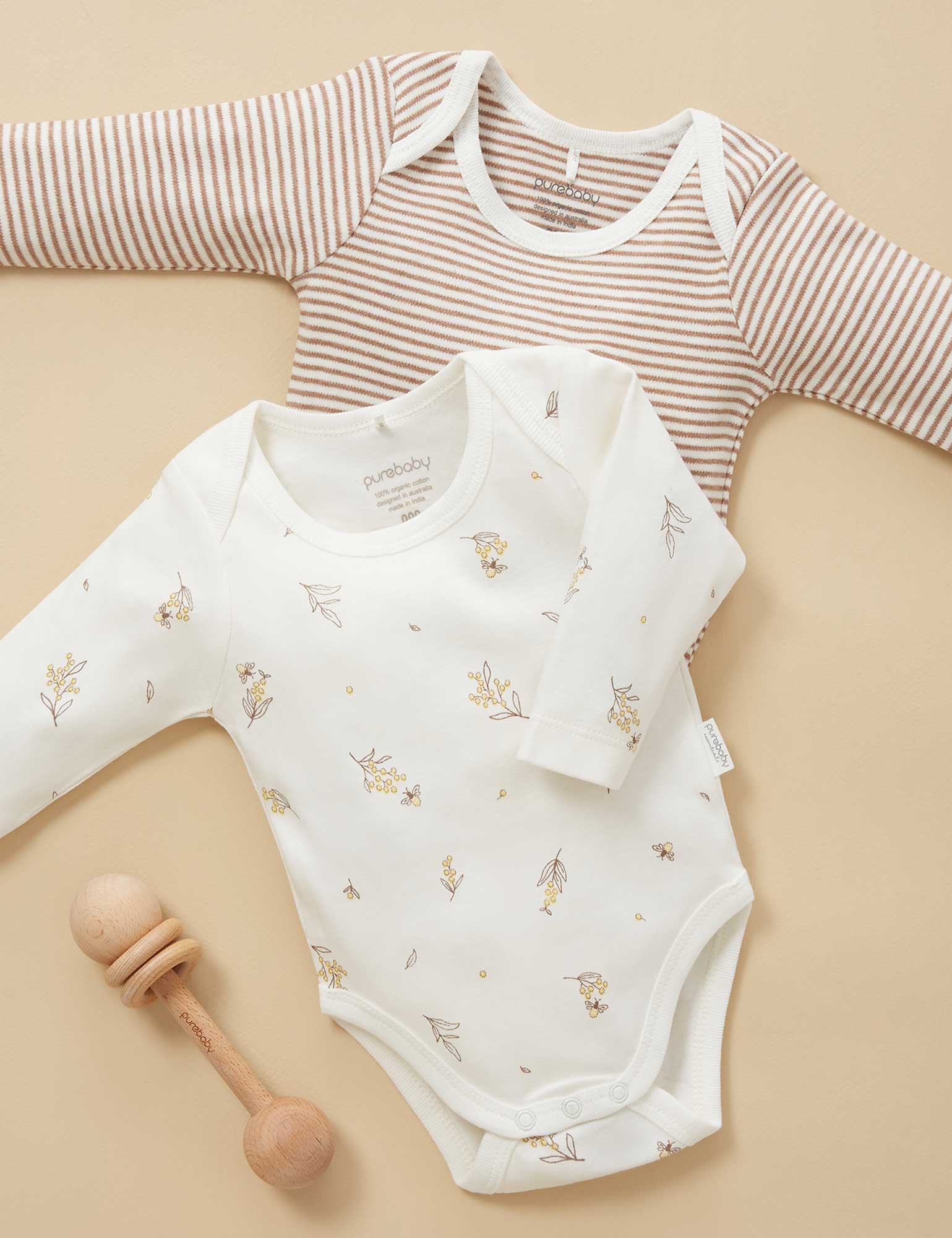 Easy Neck L/S Bodysuit 2 pack - Vanilla Wattle Bee Pack