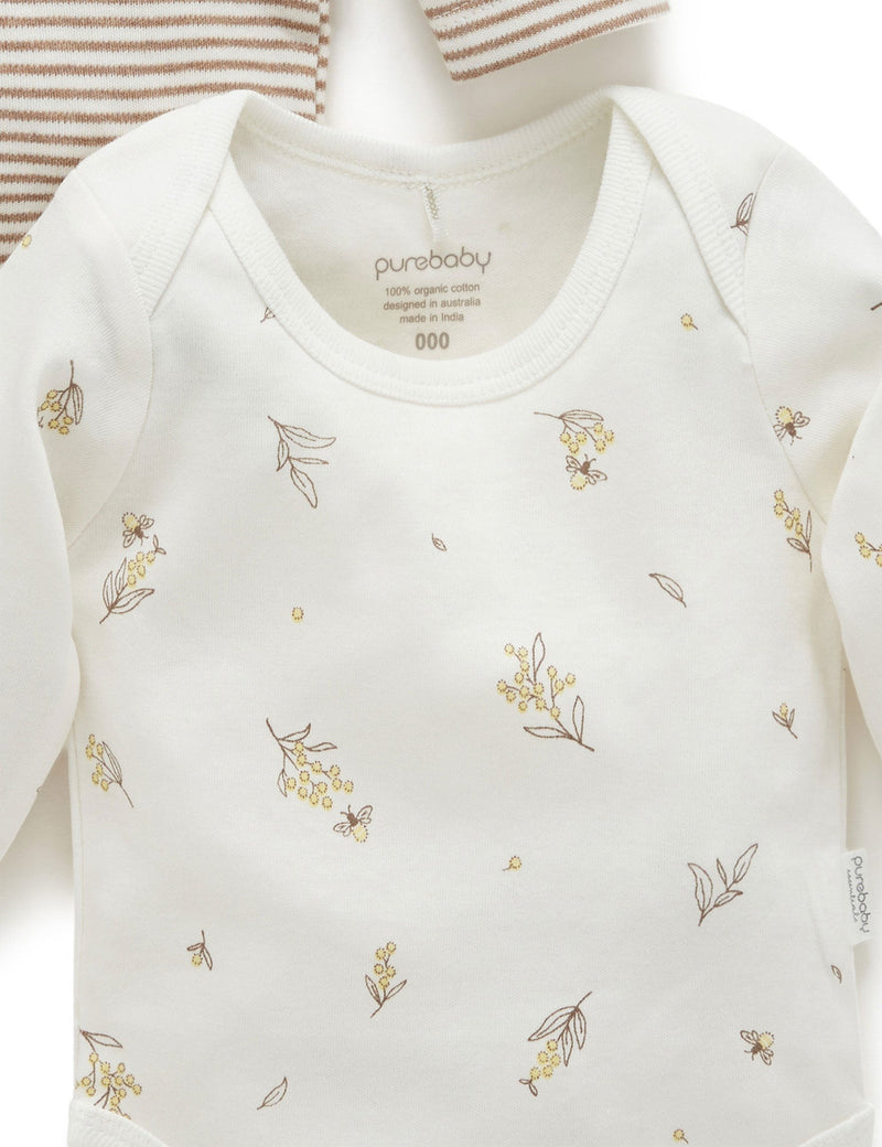 Easy Neck L/S Bodysuit 2 pack - Vanilla Wattle Bee Pack