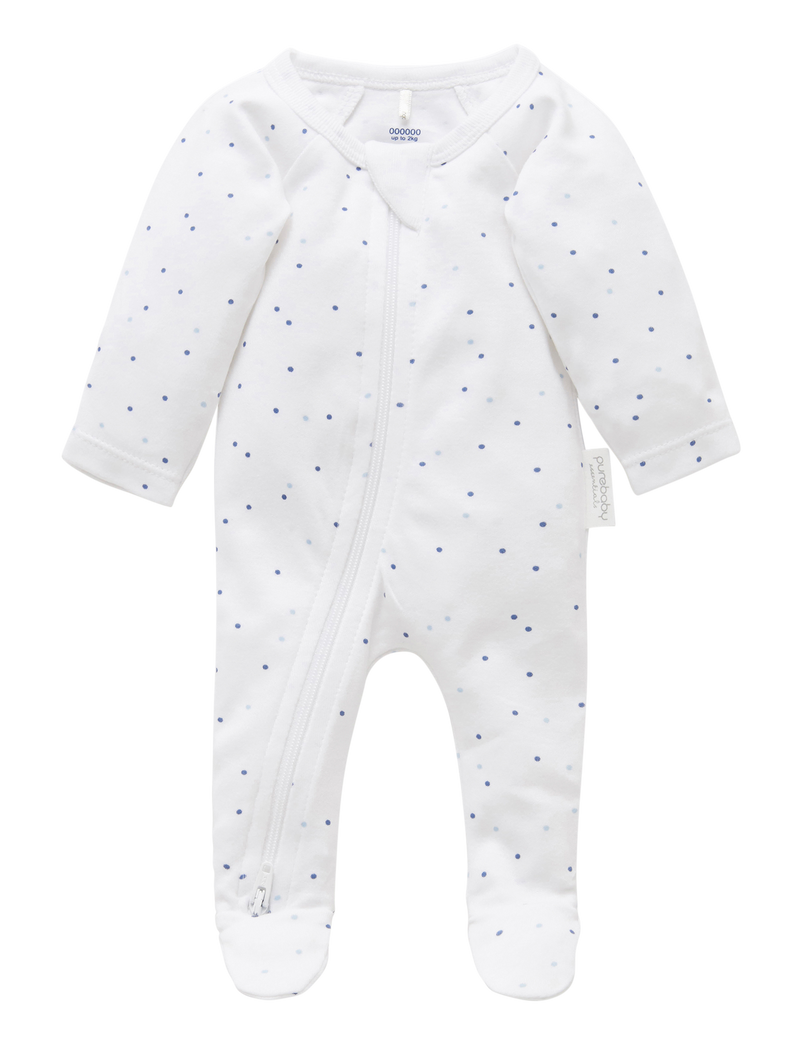 Premi Zip Growsuit - Pale Blue Spot
