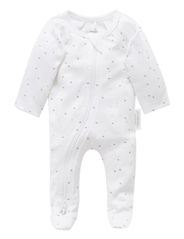 Premi Zip Growsuit - Pale Grey Spot