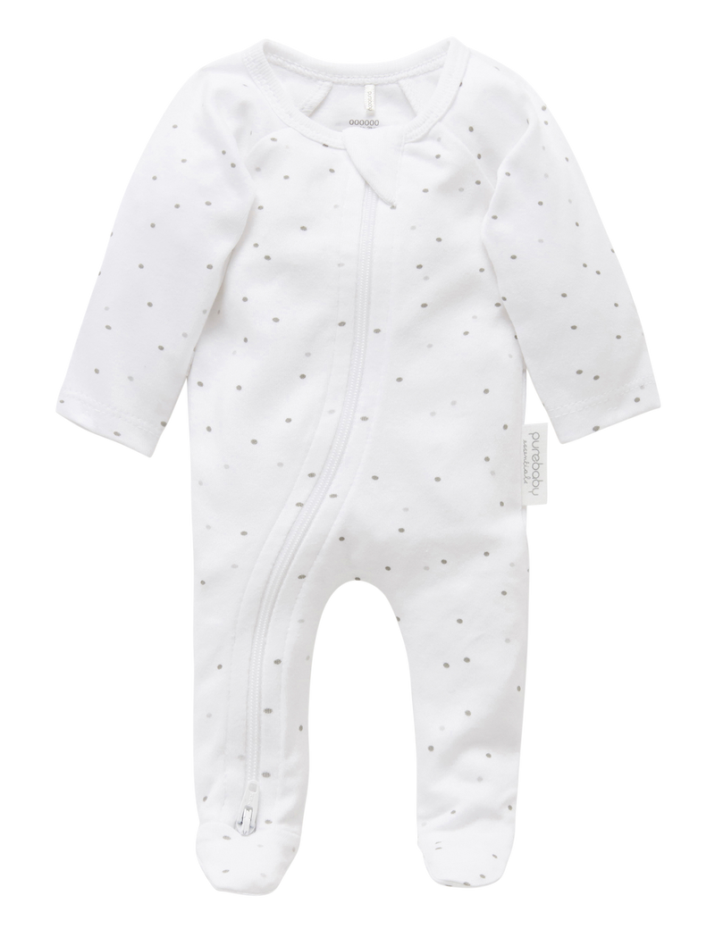 Premi Zip Growsuit - Pale Grey Spot