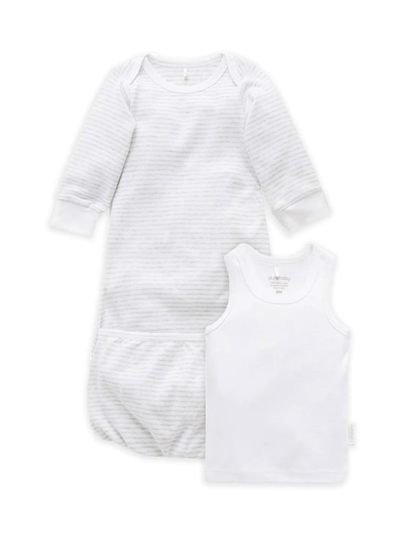 Sleepsuit Bundle - Pale Grey Melange Stripe