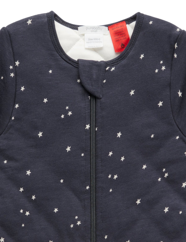 L/Slv Sleep Bag, Tog 3 - Charcoal Starry Night Print