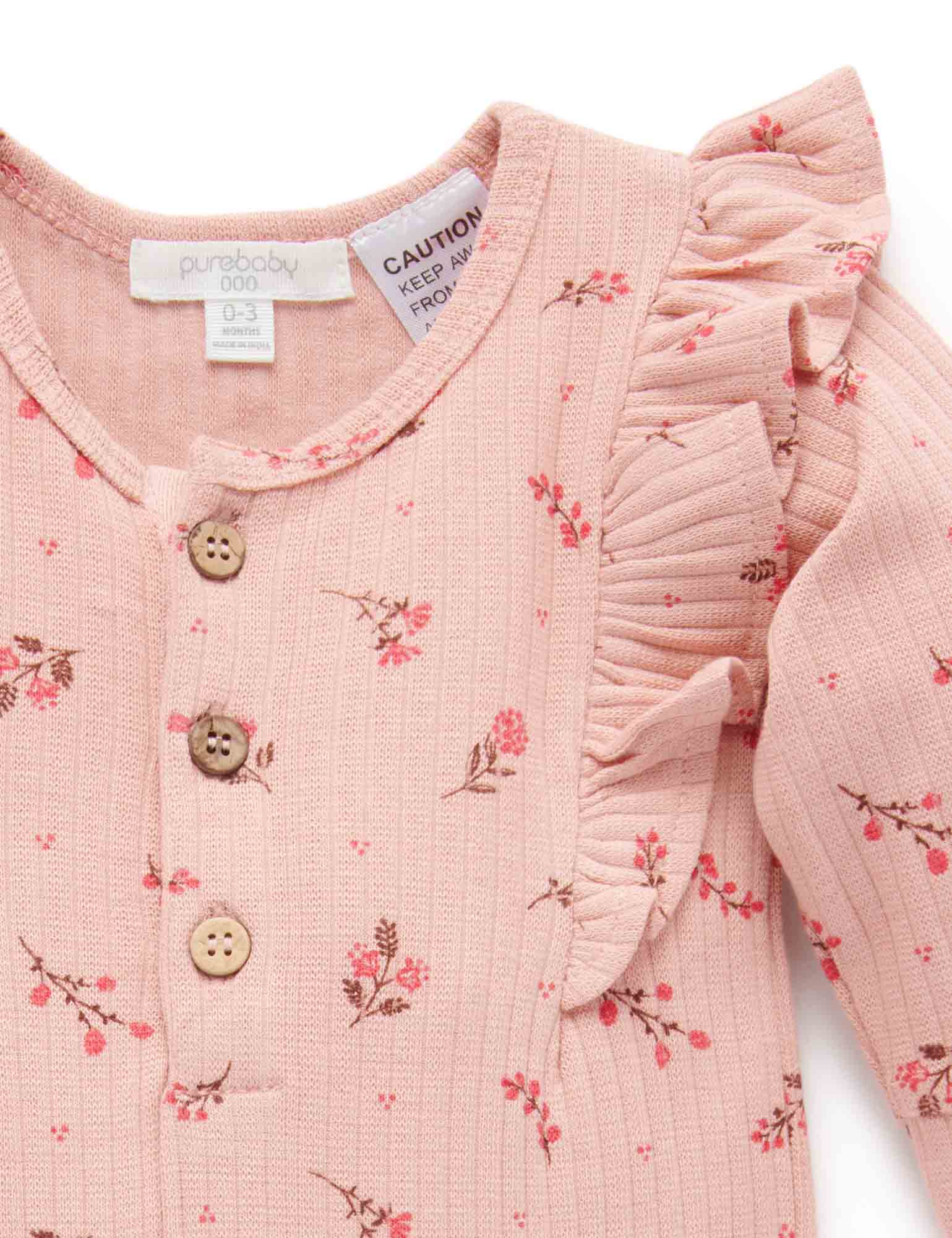Ruffle Rib Longjohn - Berry Leaves Print
