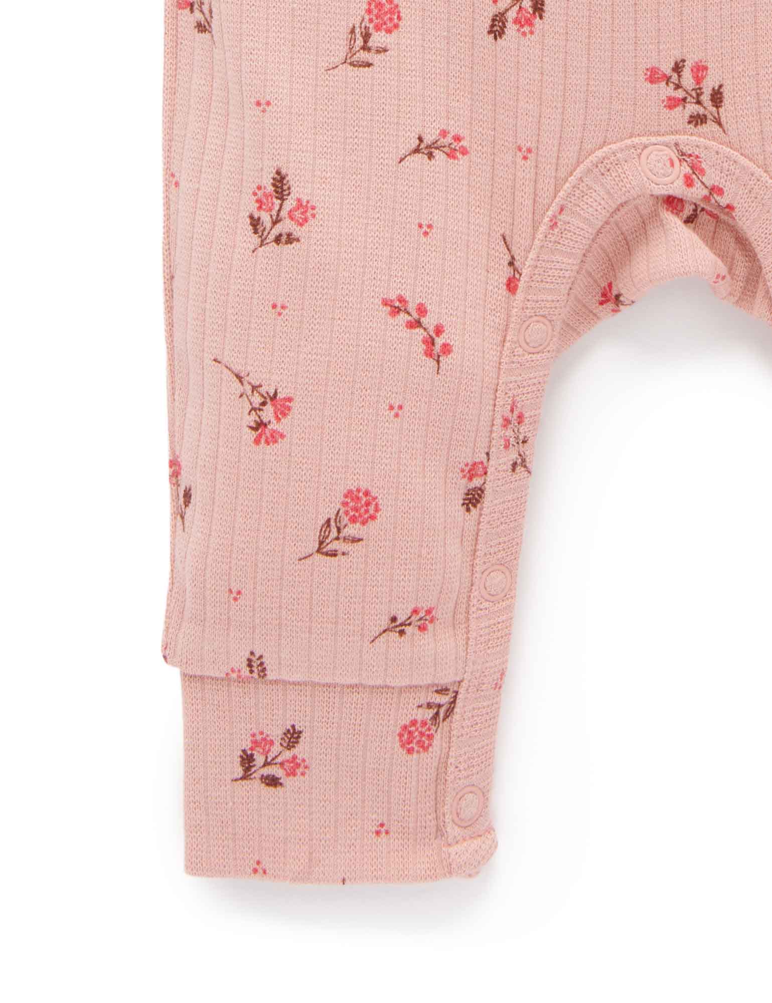 Ruffle Rib Longjohn - Berry Leaves Print