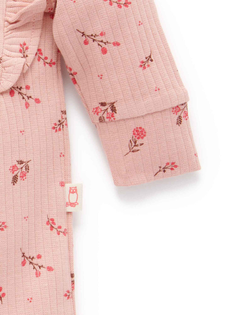 Ruffle Rib Longjohn - Berry Leaves Print