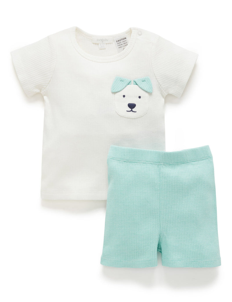 Rib Short PJ Set - Aquamarine Stripe