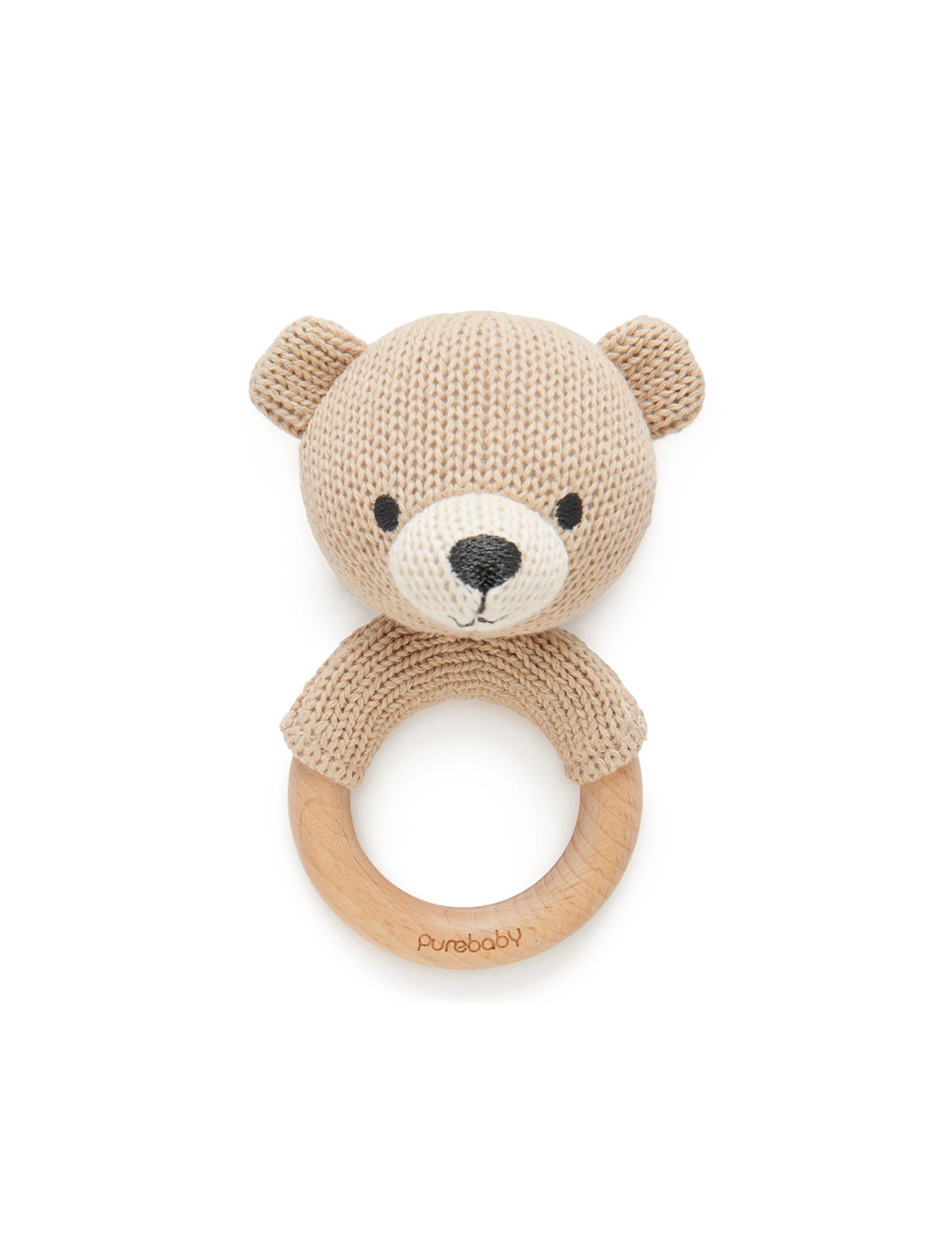 Knitted Bear Rattle - Camel