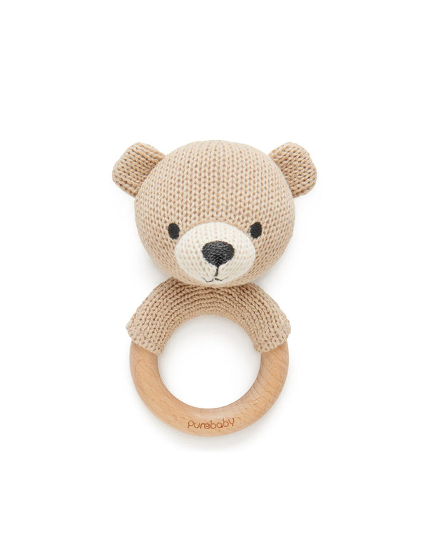 Knitted Bear Rattle - Camel