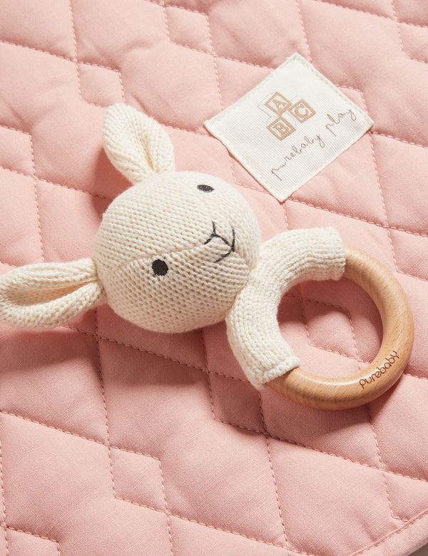 Knitted Rabbit Rattle - Cloud