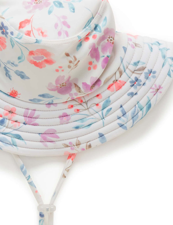 Girls Broad Brim Hat - Full Bloom Print