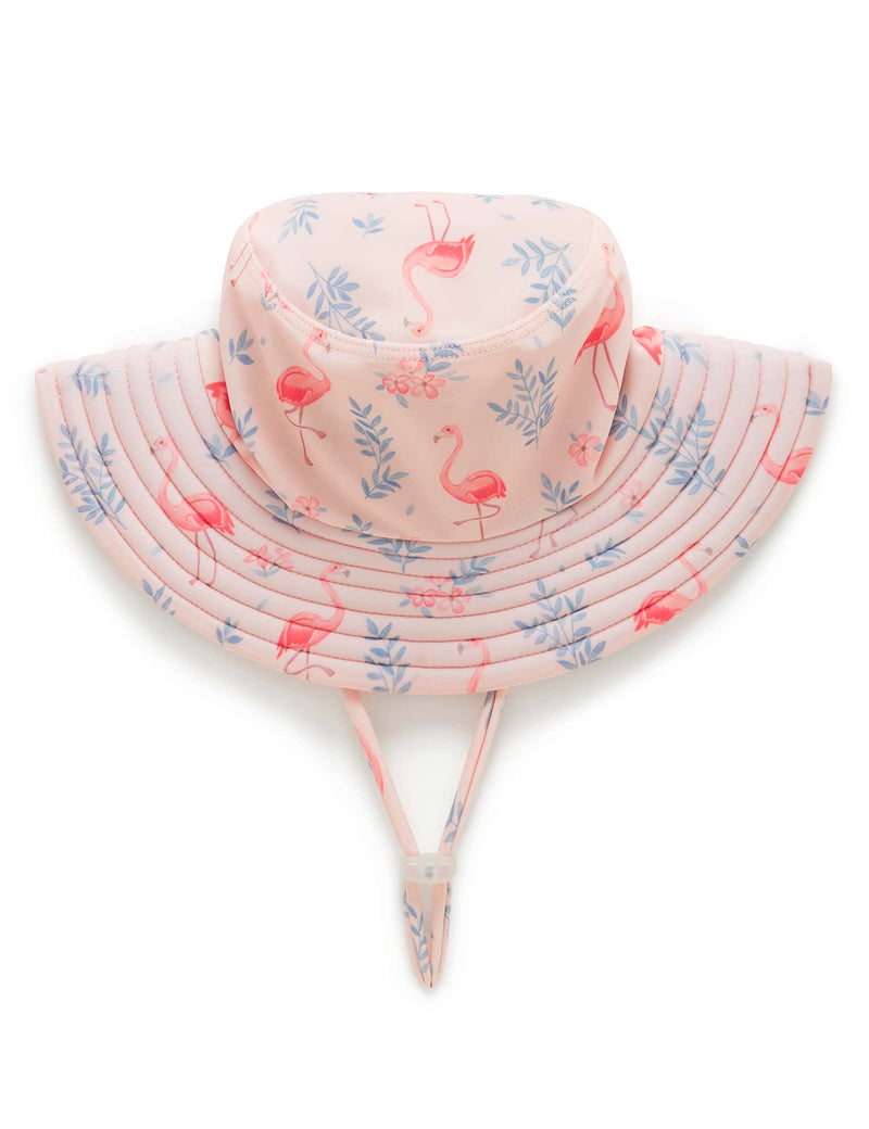 Girls Broad Brim Hat - Flamingo Print