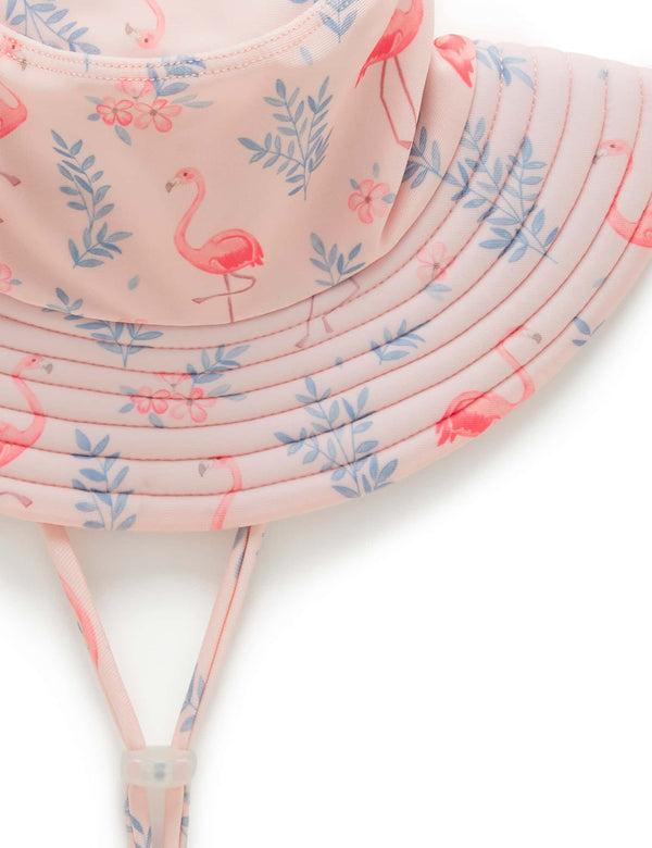Girls Broad Brim Hat - Flamingo Print