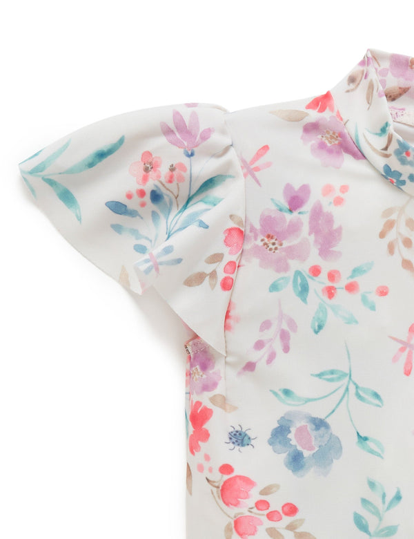 Printed S/S Rashie Flutter Set - Full Bloom Print