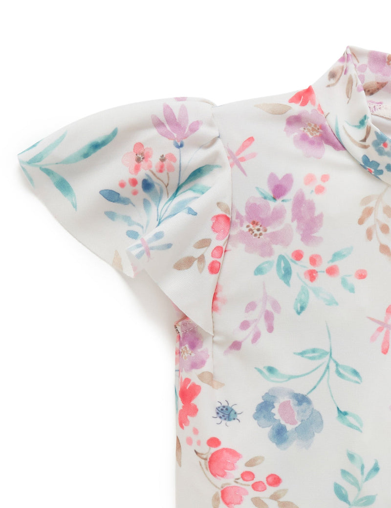 Printed S/S Rashie Flutter Set - Full Bloom Print