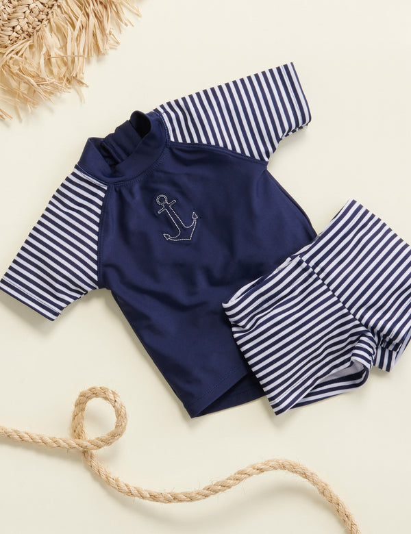 S/Slv Rashie set - French Stripe Print