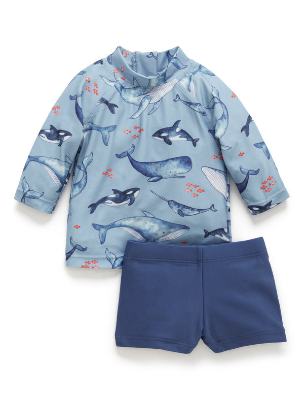 Printed L/S Rashie Set - Whale Pod Print