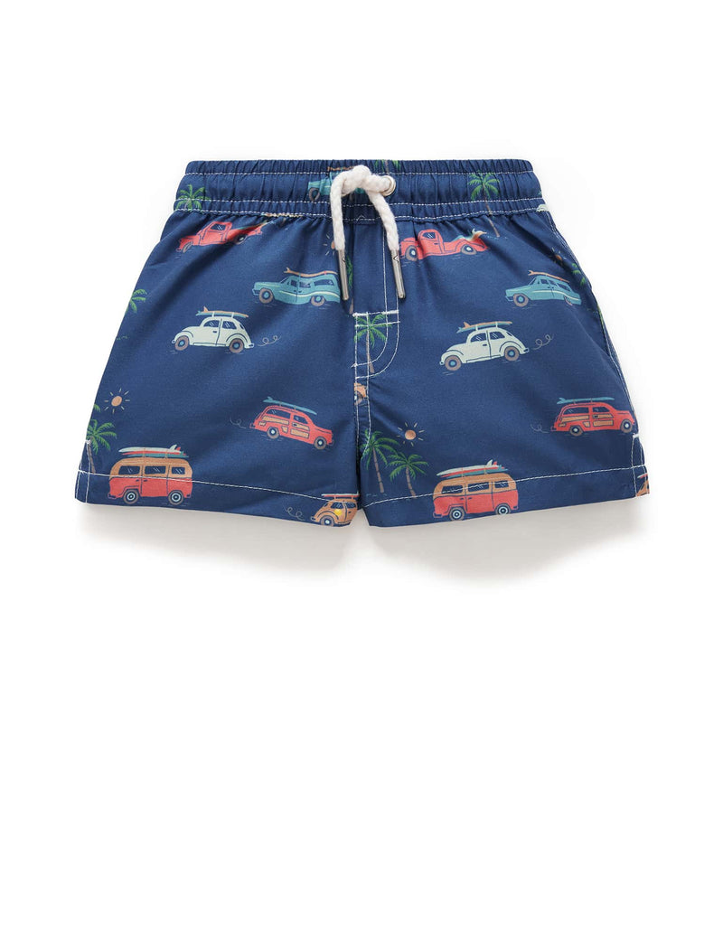 Printed Board Shorts - Coastal Cars Print