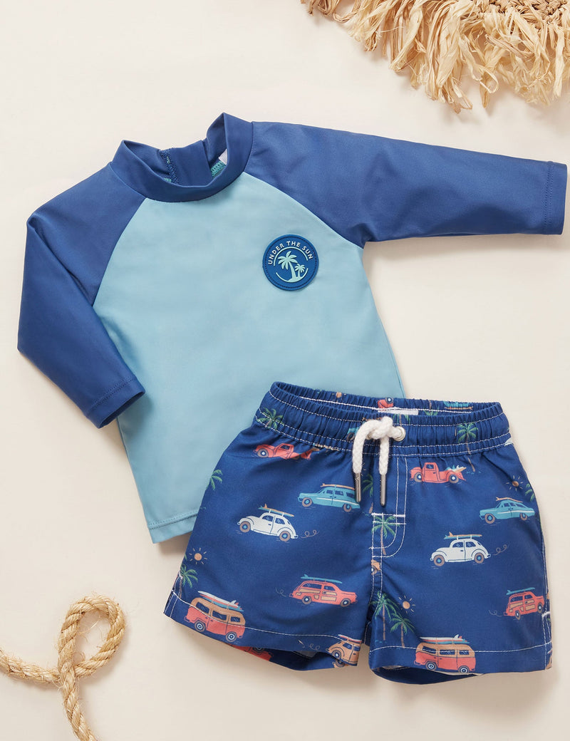 Printed Board Shorts - Coastal Cars Print